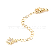 Brass Micro Pave Cubic Zirconia Chain Extender, with Stainless Steel Lobster Claw Clasps and Flower Charm, Long-Lasting Plated, Golden, 77x3mm, Hole: 3mm(KK-C238-04G)