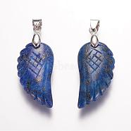 Dyed & Synthetic Lapis Lazuli Pendants, Wing, Platinum, 29x15x6mm, Hole: 4mm(G-E339-02F)