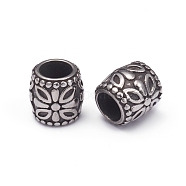 304 Stainless Steel European Beads, Large Hole Beads, Barrel, Antique Silver, 9.5x9.5mm, Hole: 5.5mm(STAS-G220-18AS)
