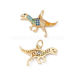 Rack Plating Brass Micro Pave Colorful Cubic Zirconia Pendants, with Jump Ring, Cadmium Free & Nickel Free & Lead Free, Real 18K Gold Plated, Dinosaur, 11x21x2.5mm, Jump Ring: 5x0.6mm, Inner Diameter: 3.8mm(ZIRC-C040-48E-G)