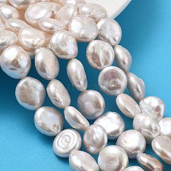 Natural Baroque Keshi Pearl Beads Strands, Cultured Freshwater Pearl, Flat Round, Grade 6A++, Seashell Color, 10.5~13x6~7mm, Hole: 0.6mm, about 29~35pcs/strand, 15.16~15.55''(38.5~39.5cm)(PEAR-P064-18A-02A)