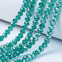 Electroplate Glass Beads Strands, AB Color Plated, Faceted, Rondelle, Dark Cyan, 8x6mm, Hole: 1mm, about 72pcs/strand, 16.14 inch(41cm)(X-EGLA-A034-T8mm-B04)