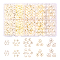 5 Sizes Imitated Pearl Acrylic Beads, Round, Creamy White, 4~12mm, Hole: 1~2mm(OACR-YW0001-28)