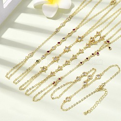 Brass Micro Pave Cubic Zirconia Mittens Bracelets, Cable Chain Bracelets for Women, Mixed Shapes, Long-Lasting Plated, Rack Plating, Cadmium Free & Lead Free, Real 18K Gold Plated, 5.71~7.28 inch(14.5~18.5cm)(BJEW-C156-01G)