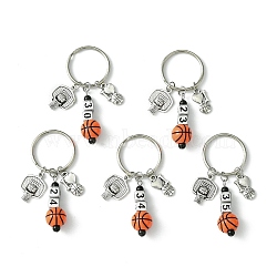 Number & Basketball Acrylic Beaded Pendant Keychain, with Alloy Charm, Antique Silver, 6.15cm(KEYC-JKC00850)