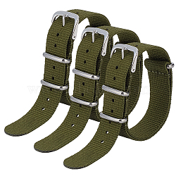 3Pcs Nylon Watch Bands, with Stainless Steel Buckle, Dark Olive Green, 265~290x17.5x9mm(AJEW-OC0015-63B)