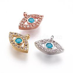 Brass Micro Pave Cubic Zirconia Charms, Lead Free & Cadmium Free, Eye, Mixed Color, 8x11x2mm, Hole: 1mm(ZIRC-F083-018-RS)