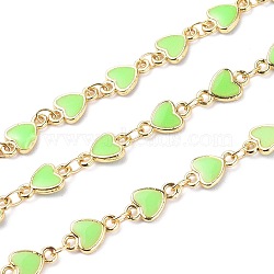 Handmade Alloy Enamel Heart Link Chains, with Spool, Soldered, Long-Lasting Plated, Lead Free & Cadmium Free, Golden, Light Green, 10x6x1.6mm, about 16.4 Feet(5m)/roll(ENAM-F138-02A-02-RS)