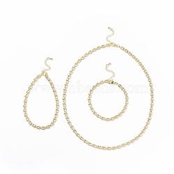 Brass Initial Letter U Link Chain Necklace Bracelet Anklet, Jewelry Set for Women, Light Gold, 190~470mm, 3Pcs/set(SJEW-JS01235)