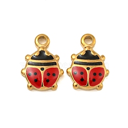 304 Stainless Steel Enamel Charms, Ladybug Charm, Real 18K Gold Plated, 12x8.5x2.5mm, Hole: 1.6mm(STAS-Z081-03G-01)