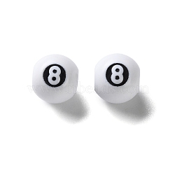 Acrylic Beads, Imitation Billiards Beads, Round with No. 8, White, 11x10mm, Hole: 4mm(OACR-D301-02B)