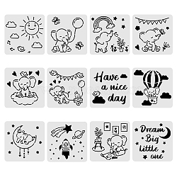 Large Plastic Reusable Drawing Painting Stencils Templates Sets, for Painting on Scrapbook Fabric Canvas Tiles Floor Furniture Wood, Elephant Pattern, 30x30cm, 12pcs/set(DIY-WH0172-078)