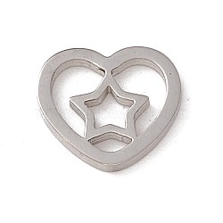 304 Stainless Steel Linking Rings, Mirror Finish, Heart with Star, Stainless Steel Color, 9x10x1mm(STAS-G297-05P)