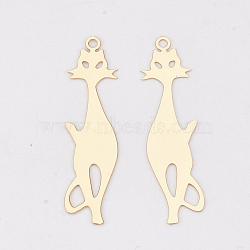 Brass Kitten Pendants, Etched Metal Embellishments, Long-Lasting Plated, Cat Silhouette Shape, Light Gold, 35.5x9x0.3mm, Hole: 1.5mm(KKC-S001-023KC)