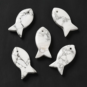 Natural Howlite Pendants, Fish Charms, 39x20x7~7.5mm, Hole: 2.3mm