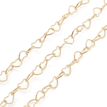Brass Hollow Heart Link Chains, Unwelded, with Spool, Real 18K Gold Plated, 6x8x0.8mm
