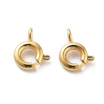 Brass Spring Ring Clasps, Real 18K Gold Plated, 7.5x5x1.5mm, Hole: 1.2mm