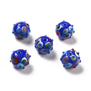 Handmade Lampwork Beads, Round, Blue, 11x13x12.5mm, Hole: 1.6mm