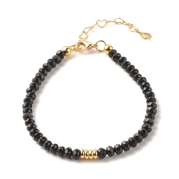 Natural Malaysia Jade(Dyed) Beaded Bracelets for Women or Men, with Golden Tone Brass Findings, Black, 7-1/4 inch(18.5cm), 4mm
