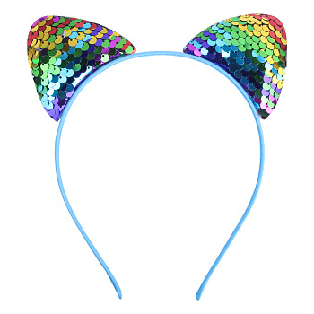 Cat Ears with Reversible Sequins Cloth Head Bands, Hair Accessories for Girls, Colorful, 150x188x9mm