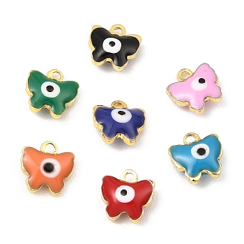 Brass Enamel Charms, Real 18K Gold Plated, Long-Lasting Plated, Lead Free & Cadmium Free, Butterfly with Evil Eye Charm, Mixed Color, 7x7x3mm, Hole: 1mm
