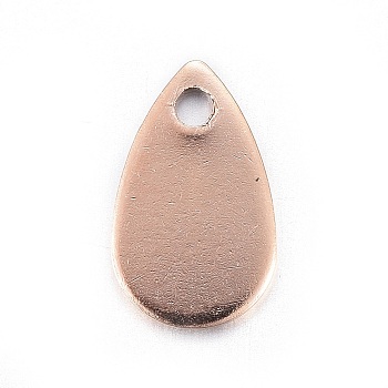 Ion Plating(IP) Stainless Steel Charms, teardrop, Stamping Blank Tag, Rose Gold, 10x6x0.6mm, Hole: 1.2mm