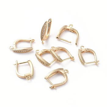 Brass Hoop Earring Findings with Latch Back Closure, with Horizontal Loop and Clear Cubic Zirconia, Horse Eye, Long-Lasting Plated, Real 18K Gold Plated, 18x13.5x3.5mm, Hole: 1.2mm, Pin: 0.8mm