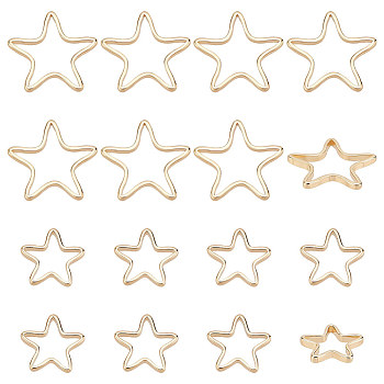 32Pcs 2 Style Brass Linking Rings, Real 14K Gold Plated, Star, 7~10.5x7.5~11x1mm, Inner Diameter: 6~9x6.2~9mm, 16pcs/style