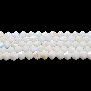 Opaque Solid Color Imitation Jade Glass Beads Strands, AB Color Plated, Faceted, Bicone, White, 4x4mm, Hole: 0.8mm, about 82~85pcs/strand, 12.01~12.2 inch(30.5~31cm)