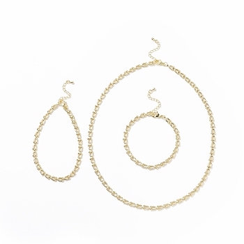 Brass Initial Letter U Link Chain Necklace Bracelet Anklet, Jewelry Set for Women, Light Gold, 190~470mm, 3Pcs/set