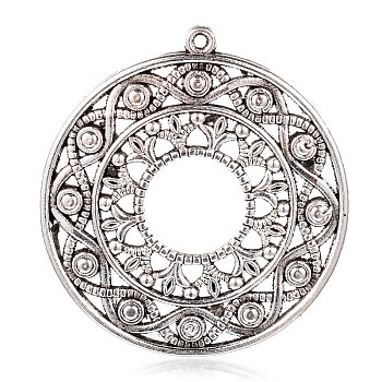 Flat Round Tibetan Style Alloy Pendants, Antique Silver, 48x45x2mm, Hole: 2mm