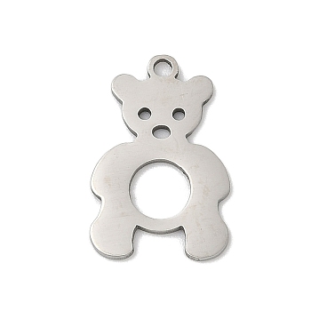 201 Stainless Steel Pendants, Bear Charms, Stainless Steel Color, 18x11.5x1mm, Hole: 1.4mm