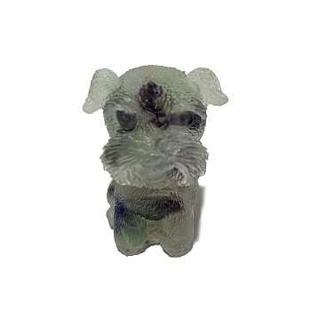 Resin Dog Display Decoration, with Natural Fluorite Chips inside Statues for Home Office Decorations, 25x30x40mm