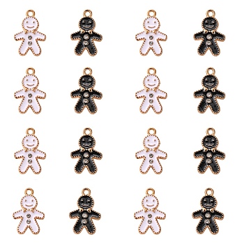 40Pcs 2 Colors Alloy Enamel Pendants, with Crystal Rhinestone, Doll, Mixed Color, 18x12x2mm, Hole: 1.6mm, 20pcs/color