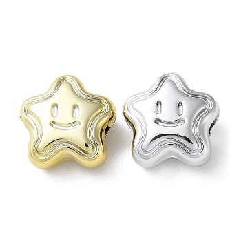UV Plating Acrylic Beads, Horizontal Hole, Star with Smiling Face, Mixed Color, 18x18x9.5mm, Hole: 3.5mm