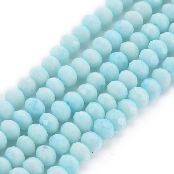 Opaque Baking Painted Glass Beads Strands, Imitation Stones, Faceted, Rondelle, Pale Turquoise, 6x5mm, Hole: 1mm, about 80~81pcs/strand, 14.76 inch~14.96 inch(37.5~38cm)