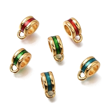 Brass Enamel Tube Bails, Loop Bails, Bail Beads, Column, Cadmium Free & Lead Free, Rack Plating, Long-Lasting Plated, Real 24K Gold Plated, Mixed Color, 9x7x4mm, Hole: 1.5mm & 4mm