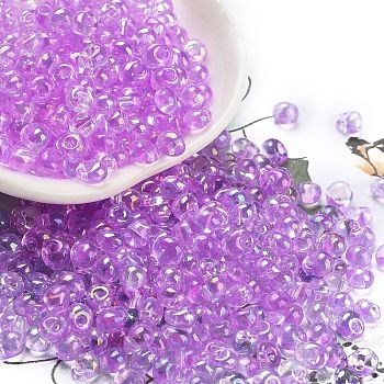 6/0 Inside Colours Glass Seed Beads, Teardrop, Medium Orchid, 4.5~5x3.5~4x4~5mm, Hole: 1mm, about 4000pcs/pound