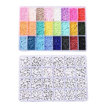 DIY Beads Jewelry Kits, Including Disc/Flat Round Handmade Polymer Clay Beads, Acrylic Beads, Mixed Color, 4x1mm, Hole: 1mm, 240g