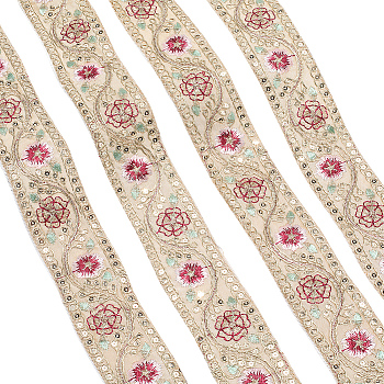 Polyester Embroidery Paillette Ribbon, Clothes Accessories, Antique White, 1-5/8 inch(41mm)