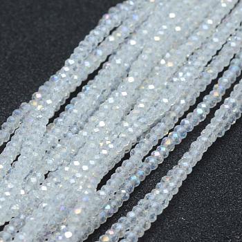 Electroplate Glass Beads Strands, AB Color Plated, Faceted, Rondelle, Clear AB, 2.5x1.5mm, Hole: 0.5mm, about 150~155pcs/strand, 32~33cm