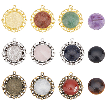 CHGCRAFT DIY Oval Pendant Making Kit, Including Natural & Synthetic Mixed Stone Cabochons, Alloy Pendant Cabochon Settings, Cabochon: 9pcs/box