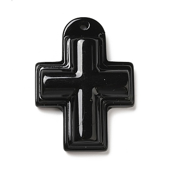 Opaque Resin Pendants, Religion Cross Charms, Black, 36.5x26x7mm, Hole: 1.8mm
