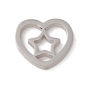 304 Stainless Steel Linking Rings, Mirror Finish, Heart with Star, Stainless Steel Color, 9x10x1mm