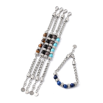 Natural & Synthetic Mixed Gemstone & Glass Beaded Link Bracelet, 304 Stainless Steel Jewelry for Women, 7-5/8 inch(19.5cm)