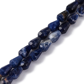 Natural Sodalite Beads Strands, Faceted, Teardrop, 5.5~8.3x4.1~4.35mm, Hole: 0.5mm, about 30pcs/strand, 7.48 inch(19cm)