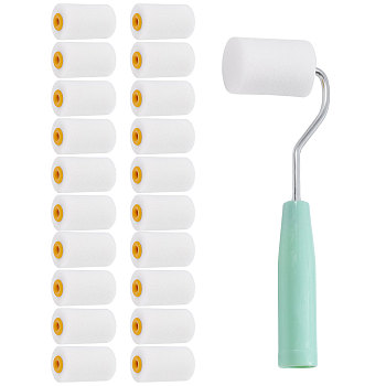 20Pcs EVA Foam Roller, Paint Rollers, 1Pc Carbon Steel Paint Roller Frame, Column, White, 52.5x36mm, Hole: 7mm