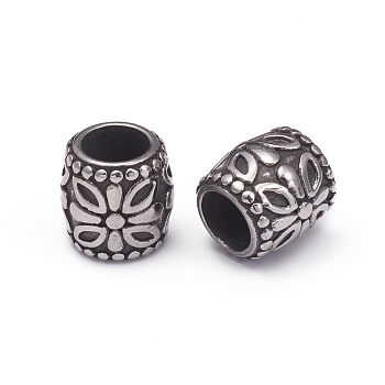 304 Stainless Steel European Beads, Large Hole Beads, Barrel, Antique Silver, 9.5x9.5mm, Hole: 5.5mm
