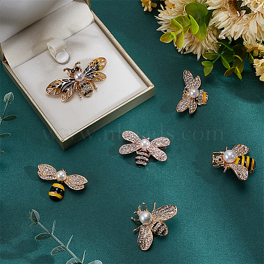 WADORN 6Pcs 6 Style Bees Enamel Pin with Imitation Pearl Beaded(JEWB-WR0001-03)-4