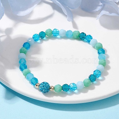 bracelets extensibles en perles rondes à facettes en verre(BJEW-JB10057-01)-2